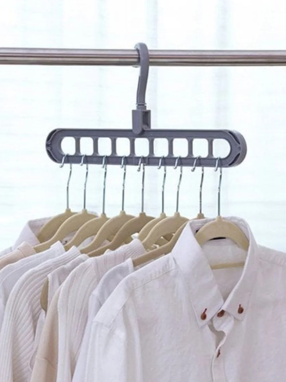 Space-Saving Hanger  for Vertical or Horizontal Use Gray One